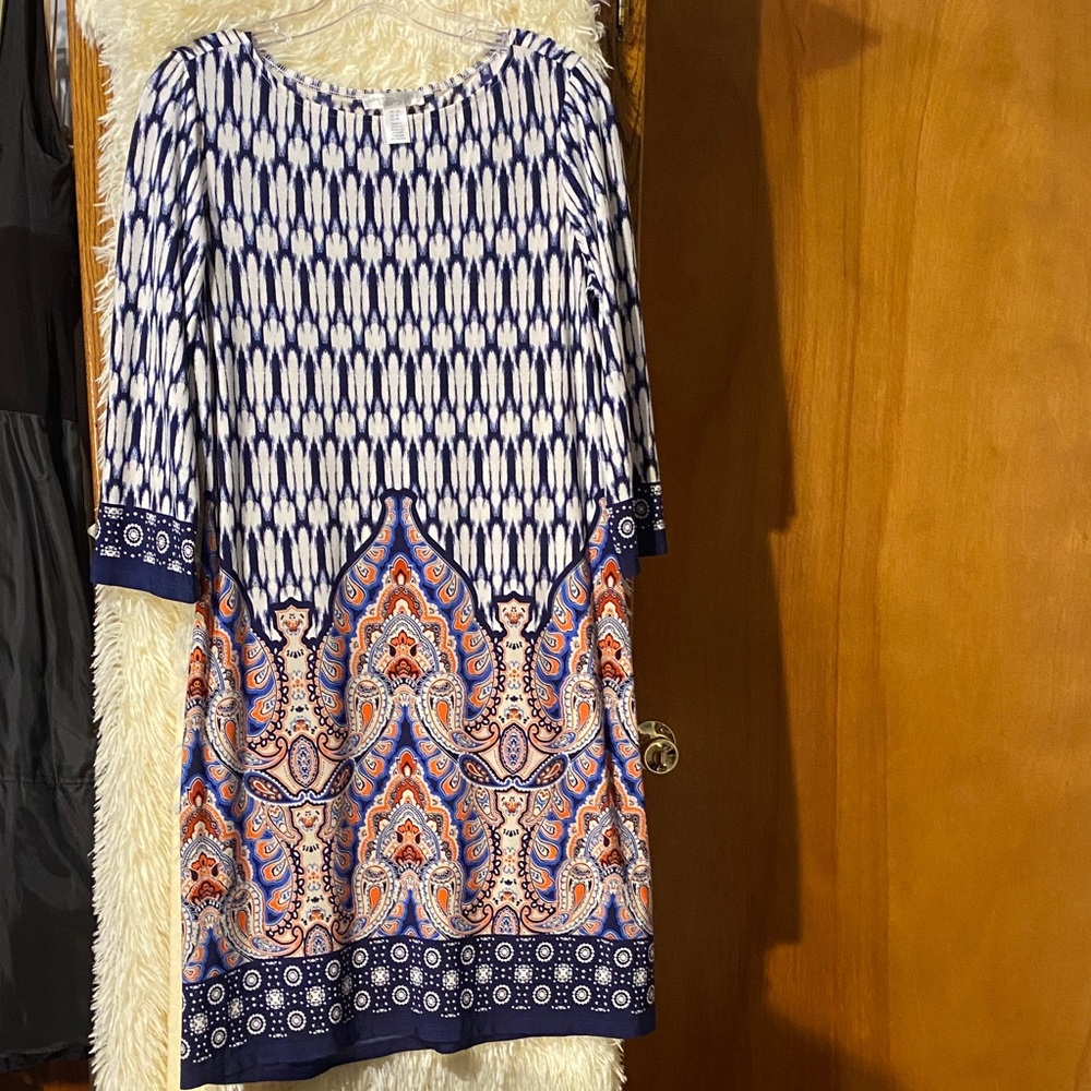 London Times Petite Shift, Paisley Border Dress. 
Size 10P